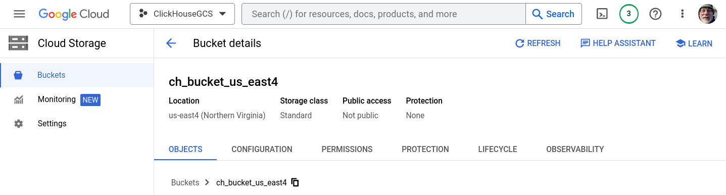 US East 4에 GCS 버킷 생성