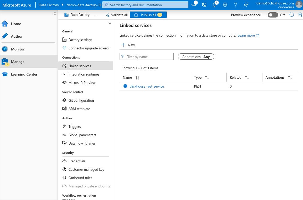 Linked Services 목록