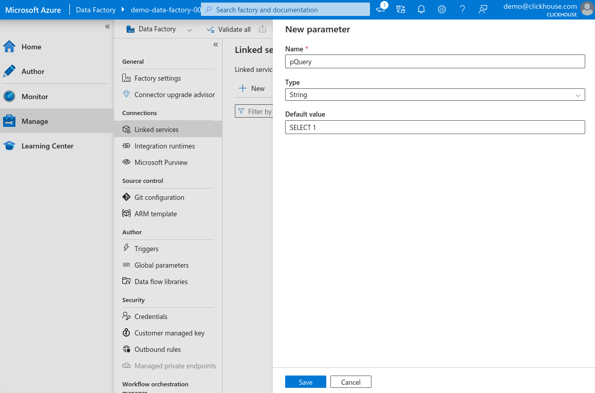 새 Linked Service 매개변수
