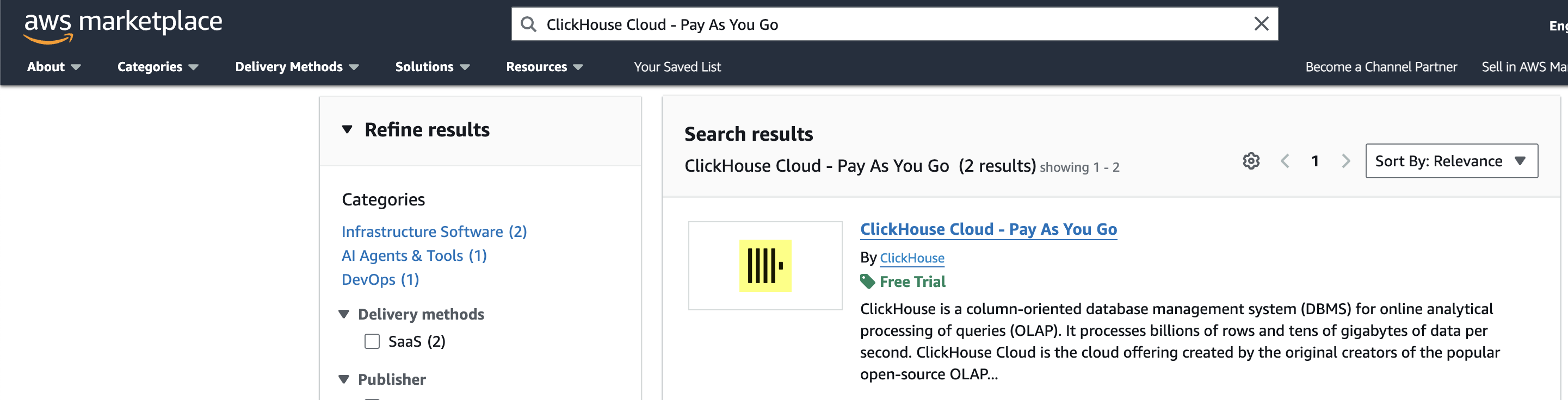 ClickHouse를 검색하는 AWS Marketplace