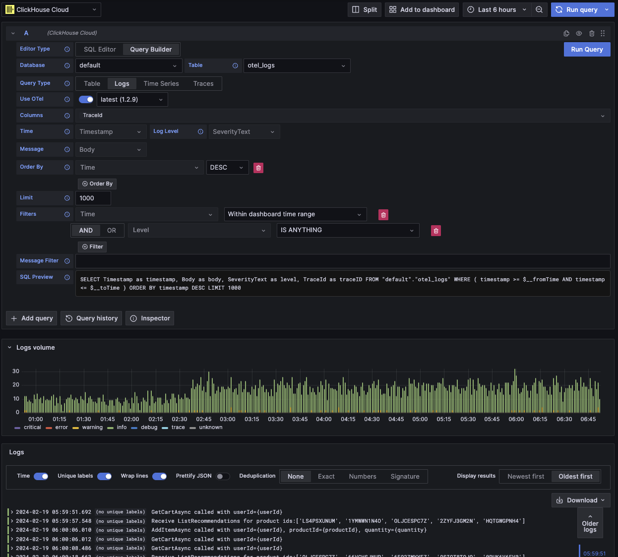 예시 OTel 로그 쿼리