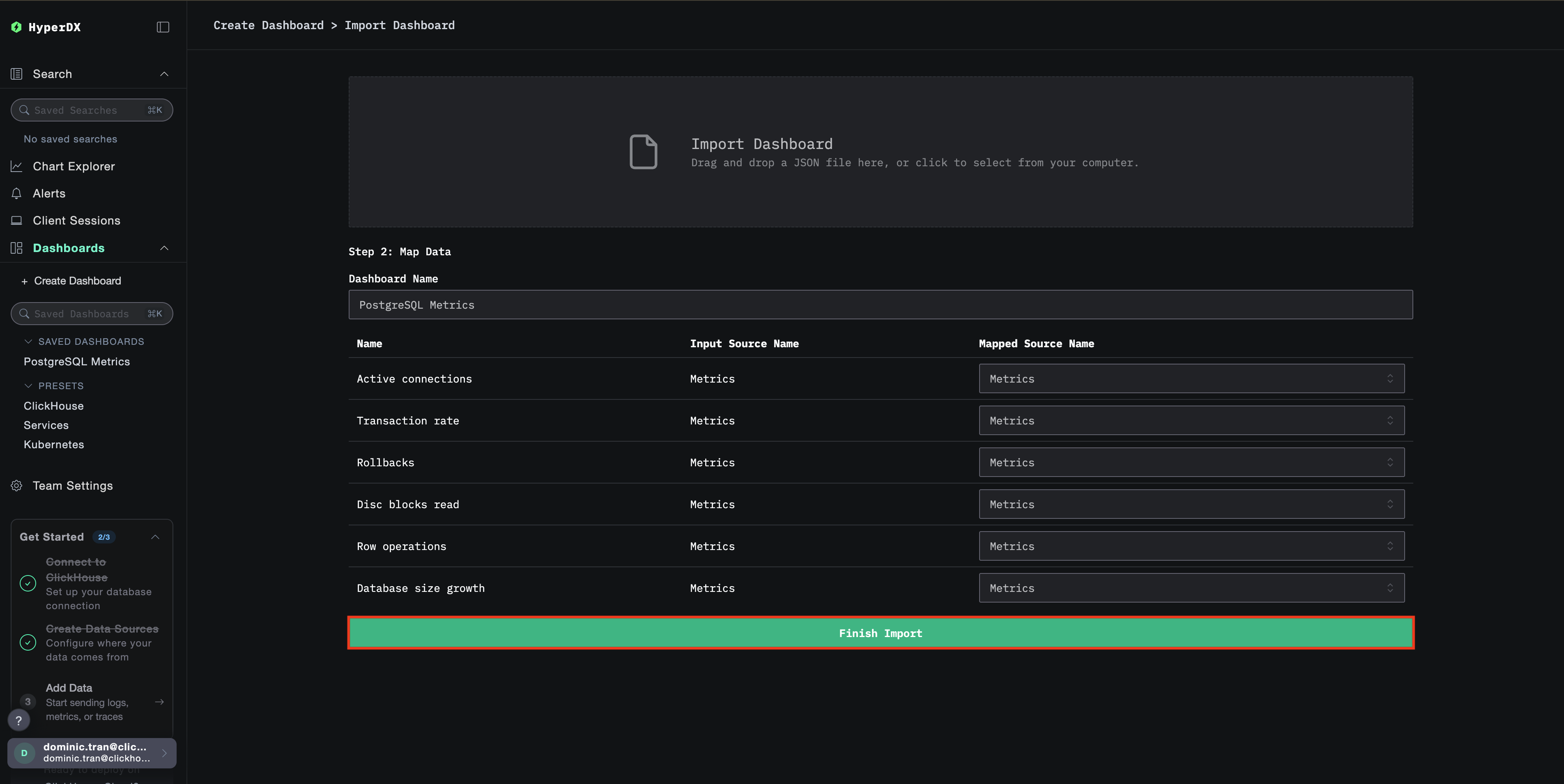 가져오기 완료 대화 상자