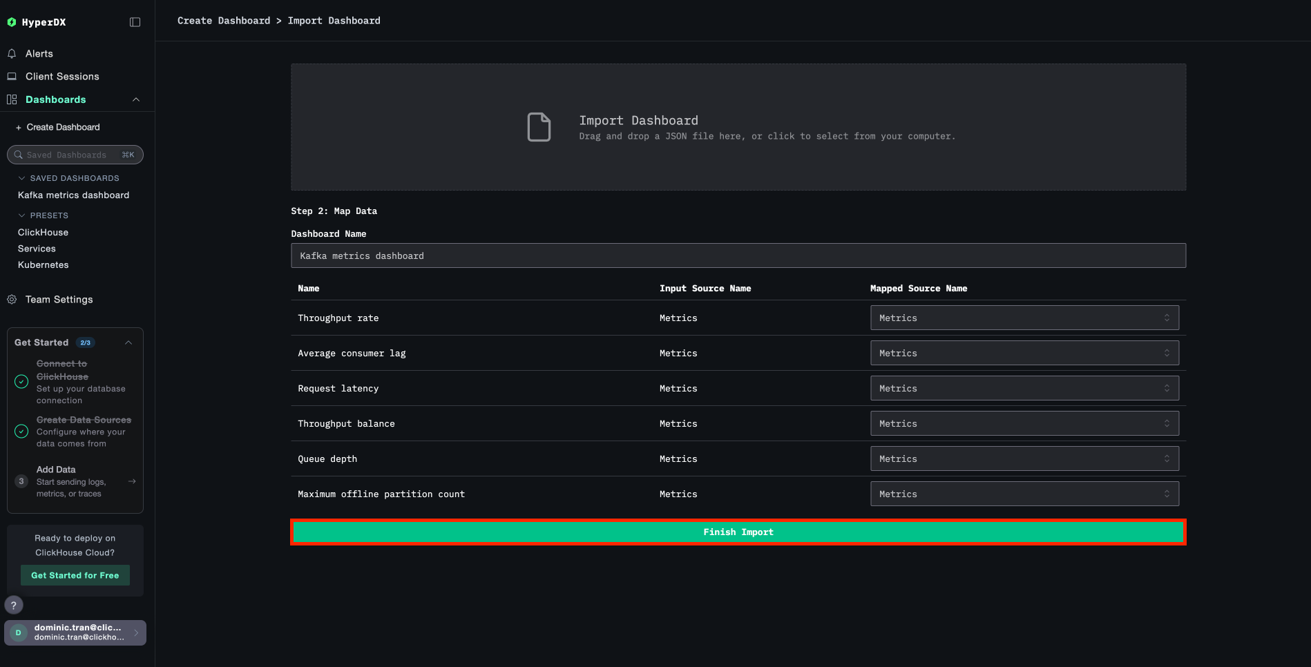가져오기 완료 대화 상자