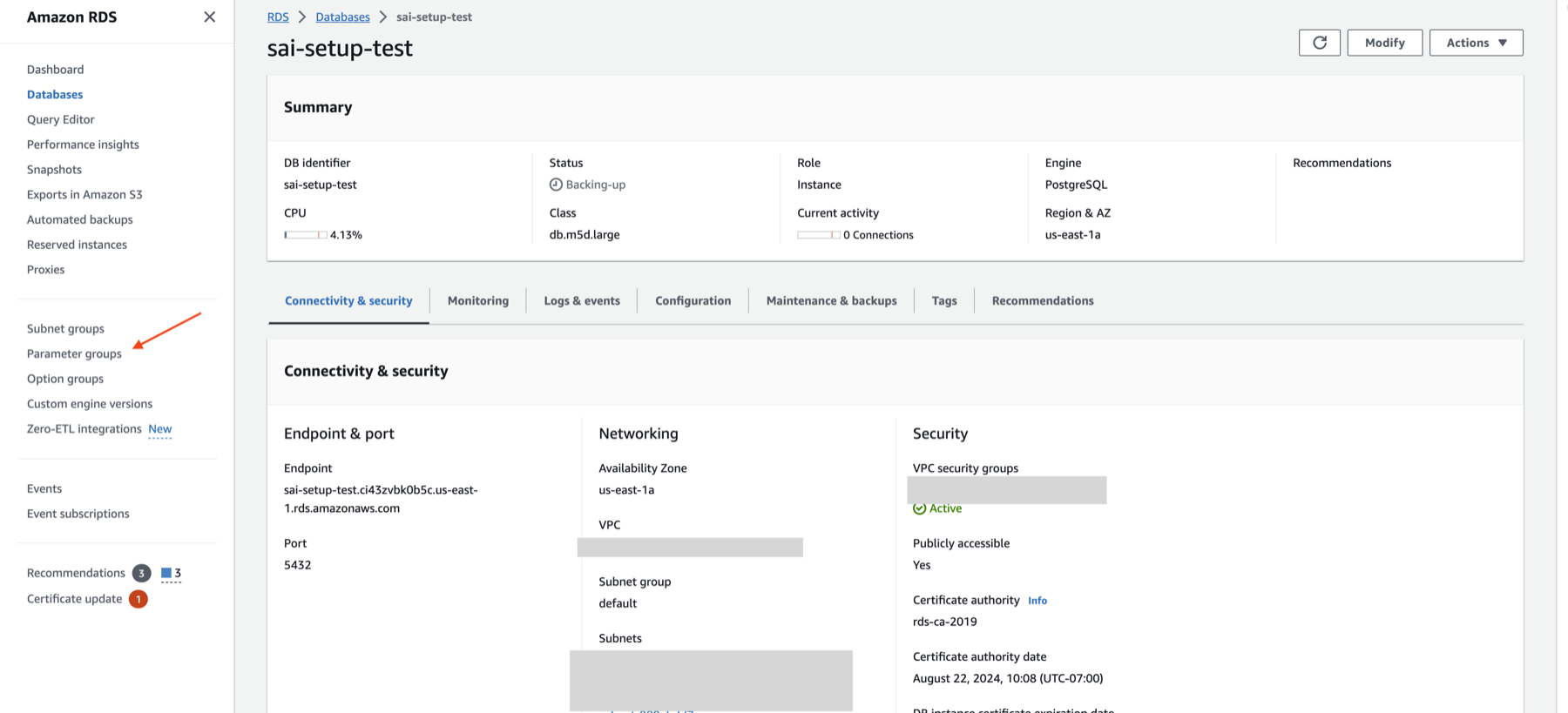 RDS에서 파라미터 그룹을 찾는 위치